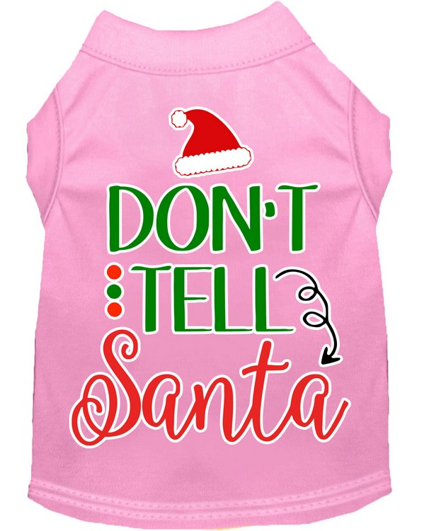 Don't Tell Santa Screen Print Dog Shirt Light Pink XXL